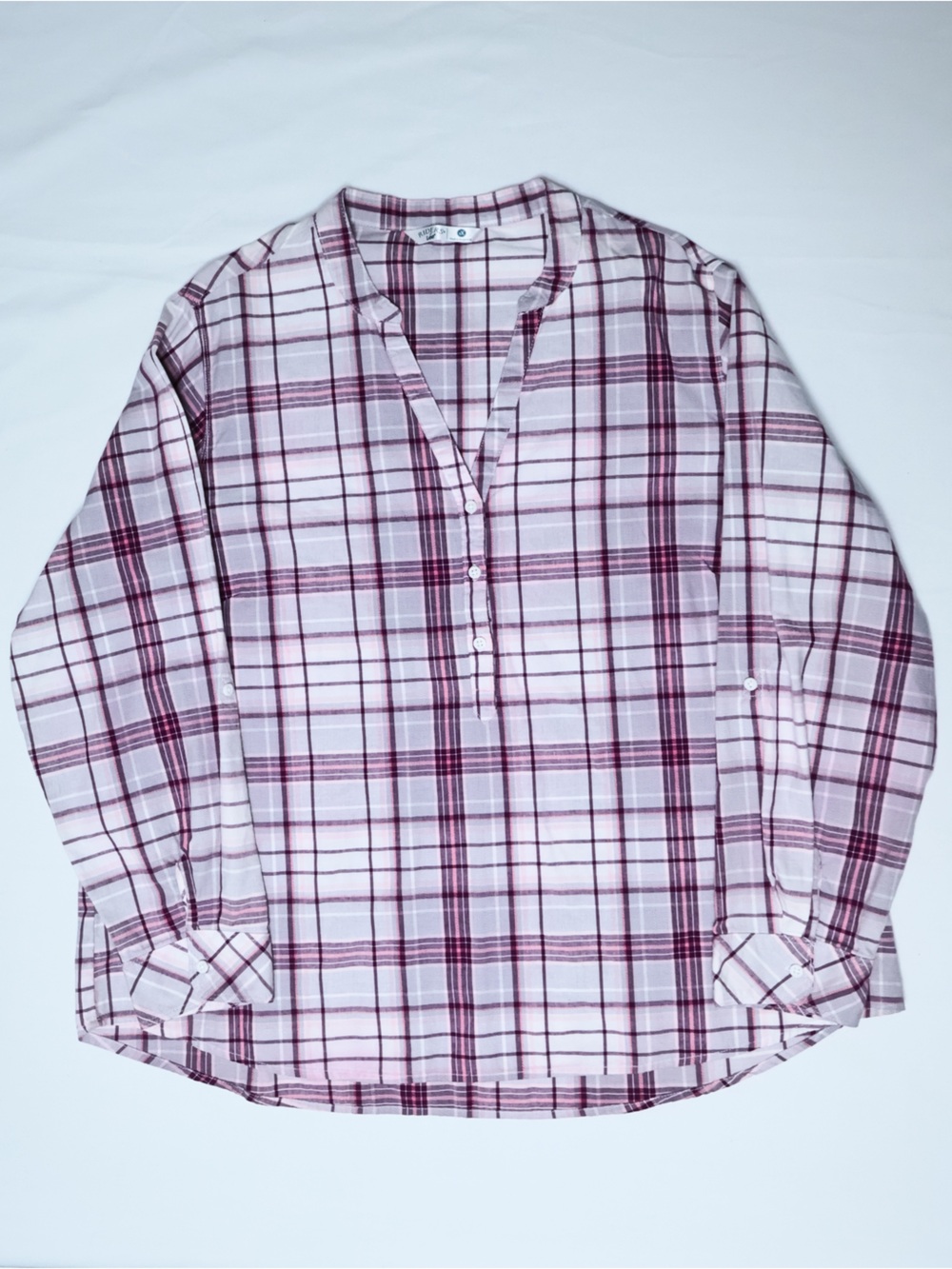 Riders by Lee Pink and Burgundy Plaid Women's Roll Tab Shirt